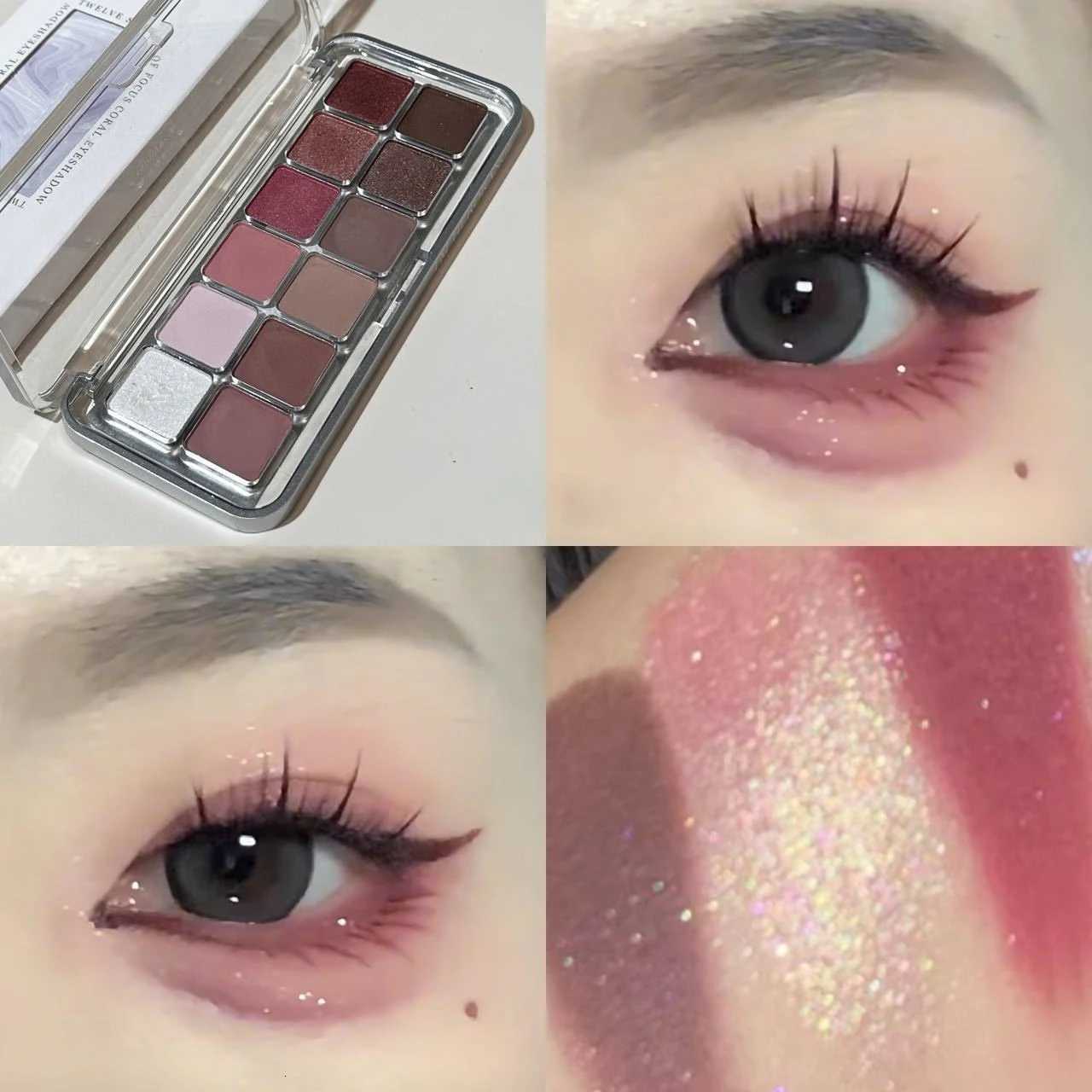 12 Color Eye Shadow Palette Matte Pearl Wine Red Eyeshadow Rose Brown Eyeshadow Glitter Shimmer Longlasting Beginner Eye MakeupXJ251027