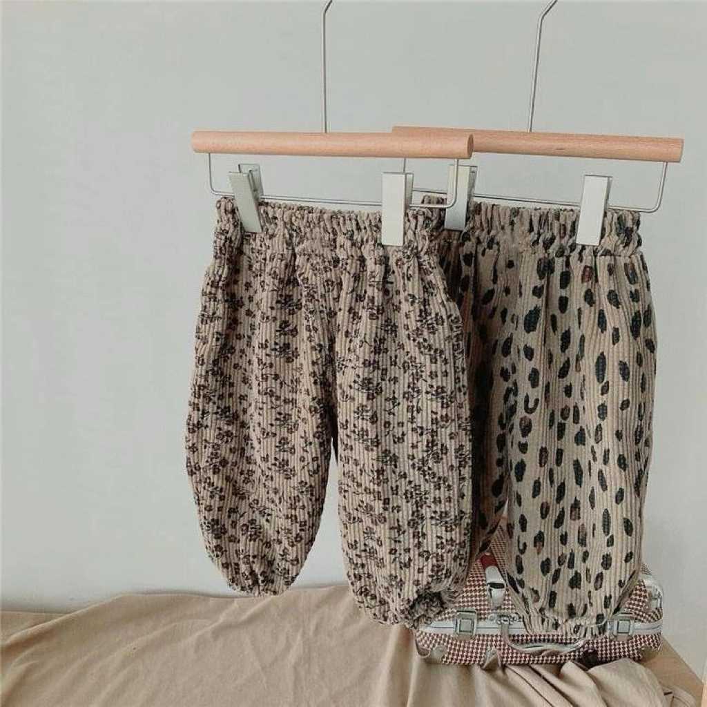 Autumn And Winter 2025 Girls Corduroy Casual Pants Leopard Print Floral Outerwear Trendy Pants For 80140CM Child Harlan PantsT251027