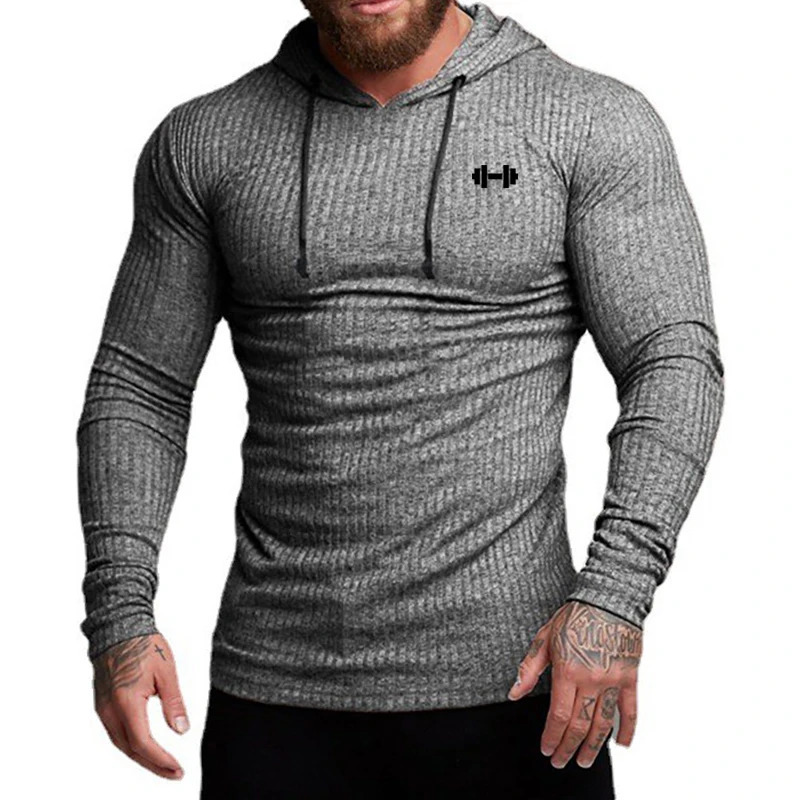Autumn Breathable Quick Dry Knitted Hooded Shirt Men Fitness Sport Long Sleeve Hoodie Gym Bodybuilding Muscle Slim Fit Pullovers 251021