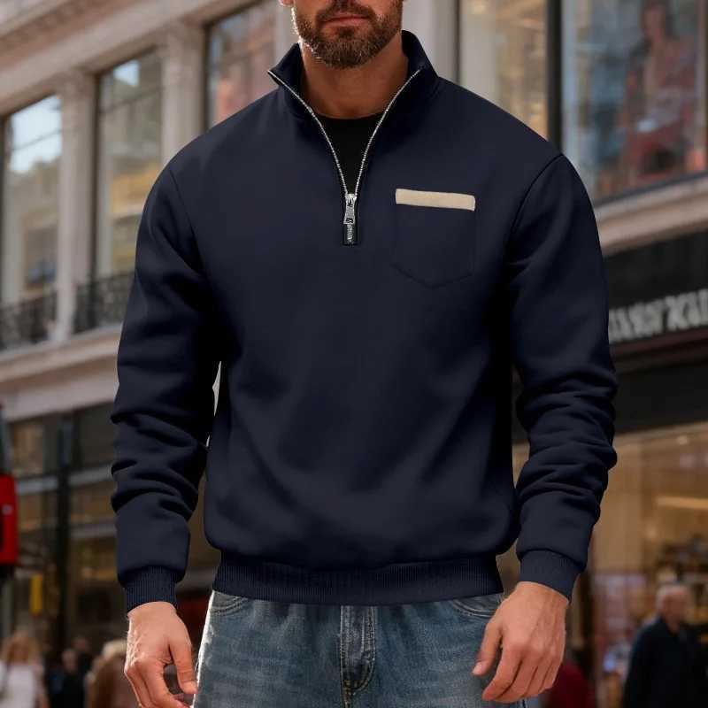 Mens Fleece Pullover Jacket 2025 American Autumn Winter Simple Retro SemiZip StandUp Collar Loose Casual LongSleeved for Men W251027