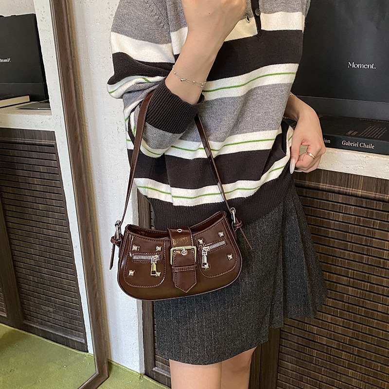 Free shipping designer bag High-end Underarm Bag New Niche Hot Girl Trendy Cool Single Shoulder Bag Rivet Motorcycle Crossbody Bag