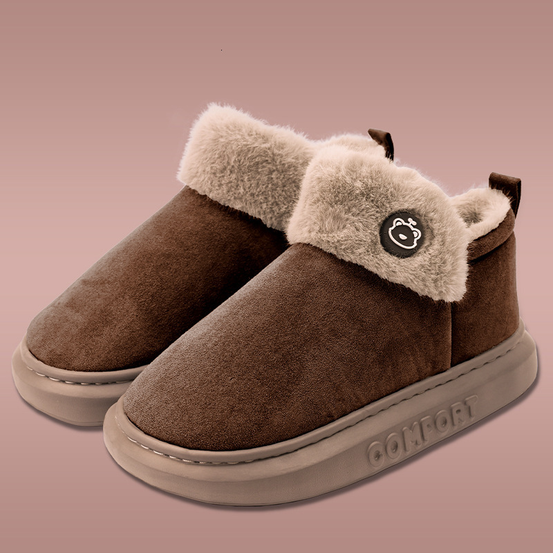 Thick-soled cotton slippers for women to wear in winter with fleece for warmth. Couple's home indoor bags and snow boots. Cotton shoes for men to
