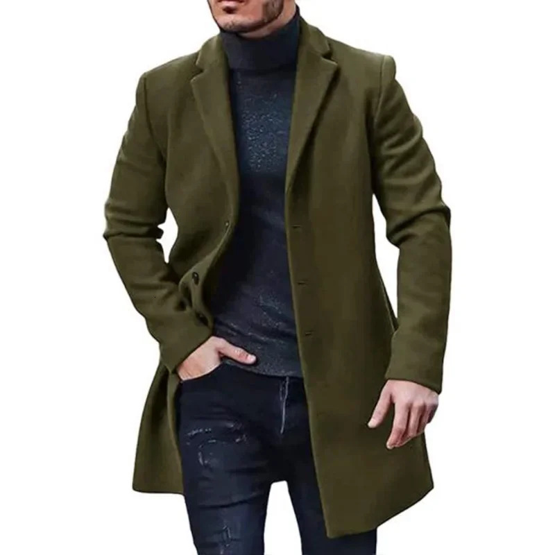 Mens Coat Woolen Overcoat Windbreaker Solid Color Trench Autumn and Winter Outerwear Cardigan Jaqueta Masculina 251020