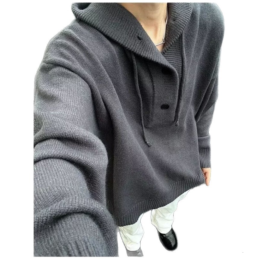 Gray Designer Sweater Pullover Sweater For Men Autumn And Winter New Style Lazy And High-end Feel Hooded Knitted Sweater Versatile Half Cardigan Sweat