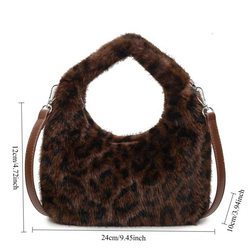 New Luxury Designer Hobo Bag Women Fashion Faux Fur Leopard Print Shoulder Handle Bag Cute Plush Casual Crossbody Bag Y251027