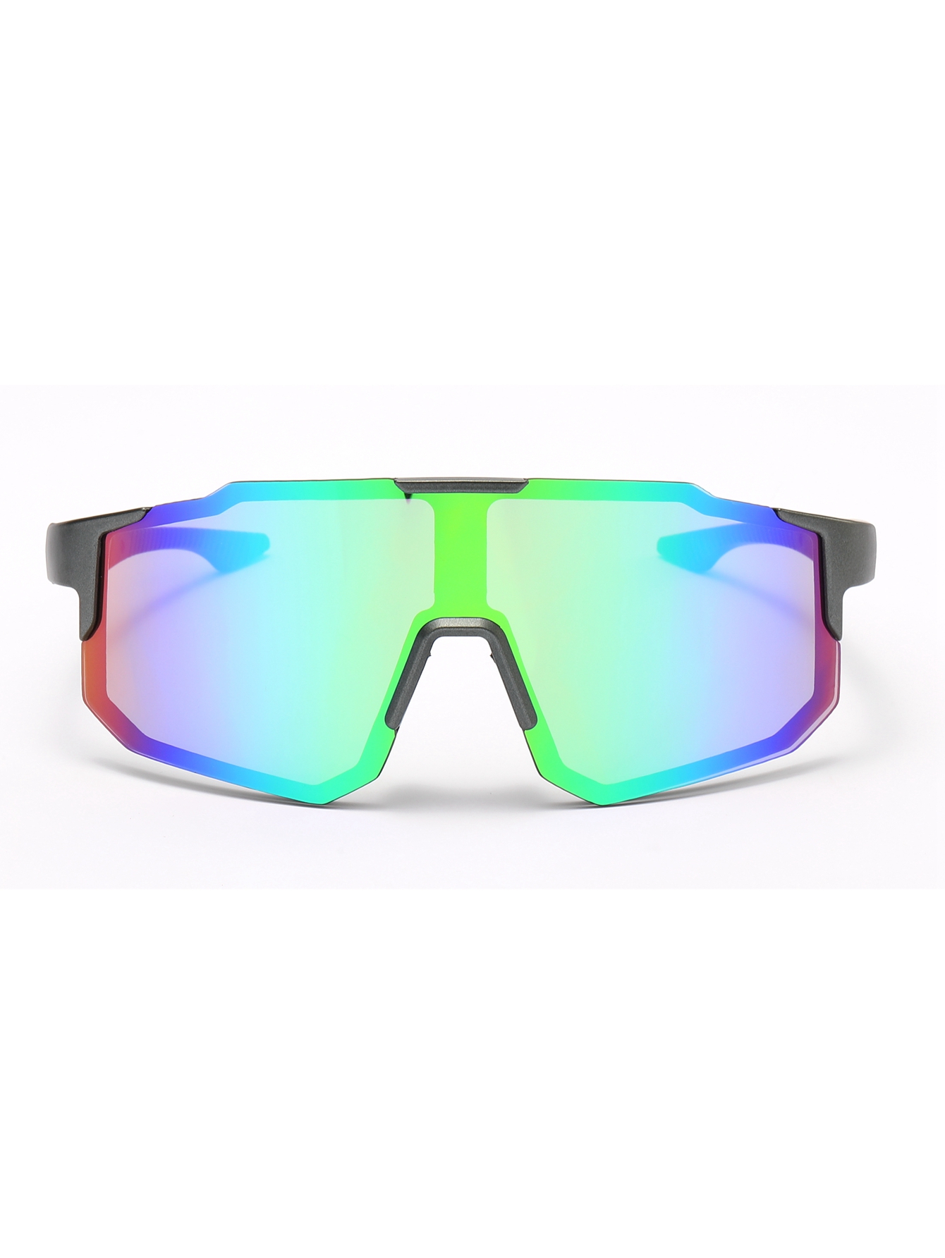 1 pair of men's mechanical-style sunglasses with futuristic, fashionable design featuring diverse shapes, mixed materials, and contrasting colors