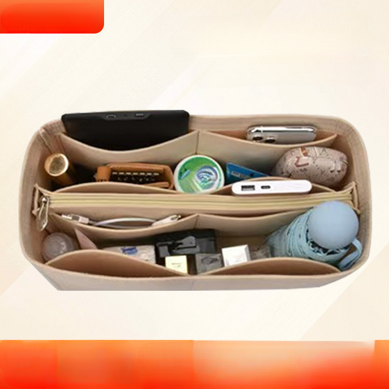 Designer's new lined cosmetic storage bag with long and short handles, large mini inner bag