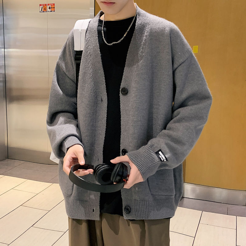 Men's Sweater Spring Autumn Trendy Loose Cardigan Designer Sweater Jacket New Solid Color Collar Knitwear