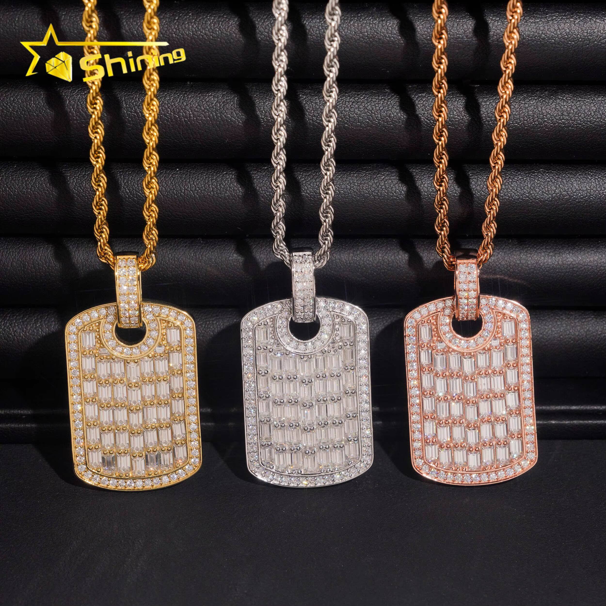 Iced Out Baguette Mossanite Tag Pendant 925 Sterling Silver VVS Moissanite Diamond Pendant Fine Jewelry Ready to Ship