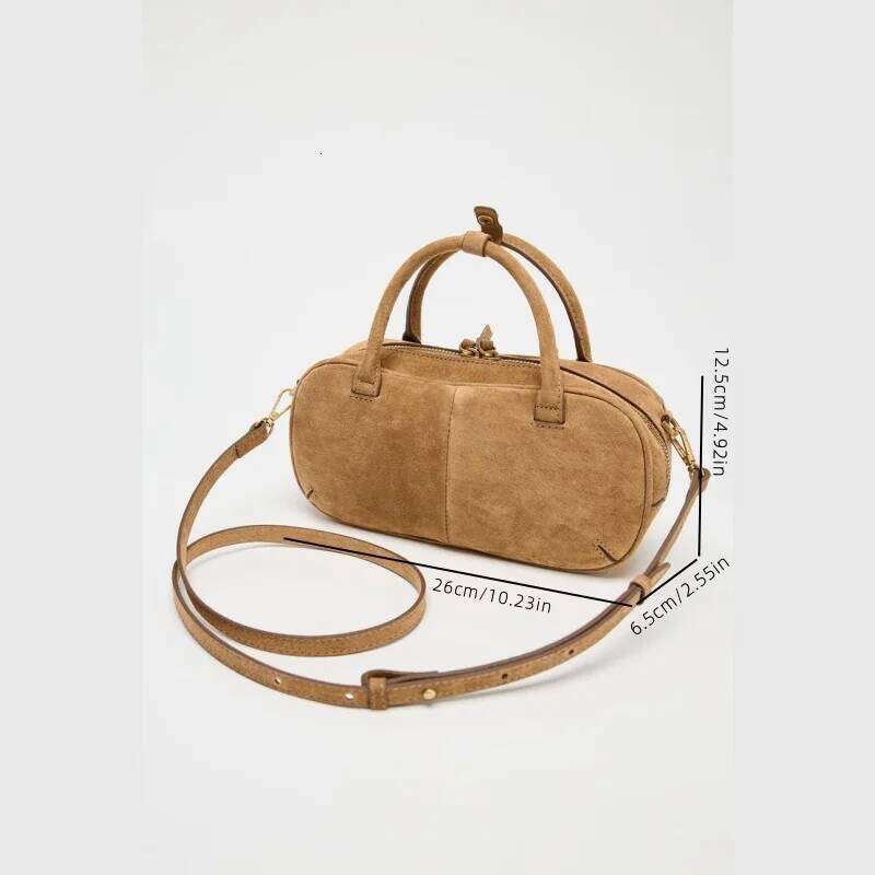 MINI DOUBLE HANDLE SUEDE Bag, Design New In Handbags, Women's Casual Baguette Bag With Removable Crossbody Strap