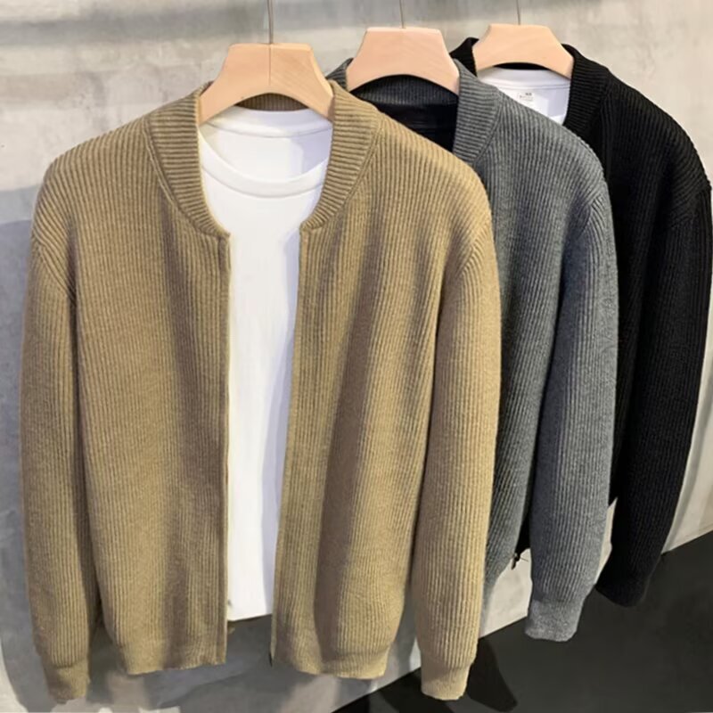 Double Zipper Design Cardigan Sweater For Men Designer Sweater Spring And Autumn New Simple Casual Solid Color Knitted Sweater Trendy Jacket