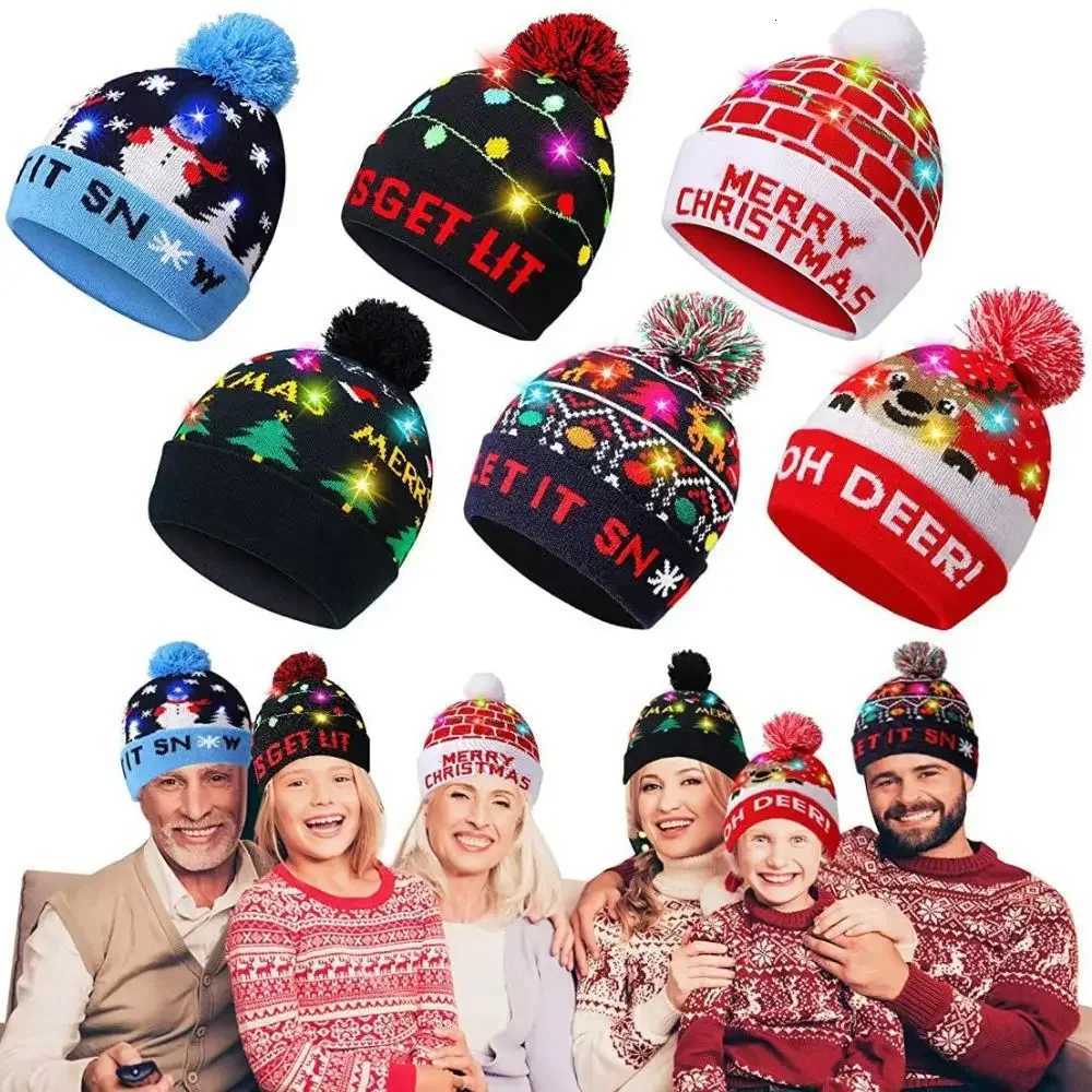 New Year LED Christmas Hat Sweater Knitted Beanie Christmas Light Up Knitted Hat Christmas Gift for Kids Xmas Decorations HatW251027