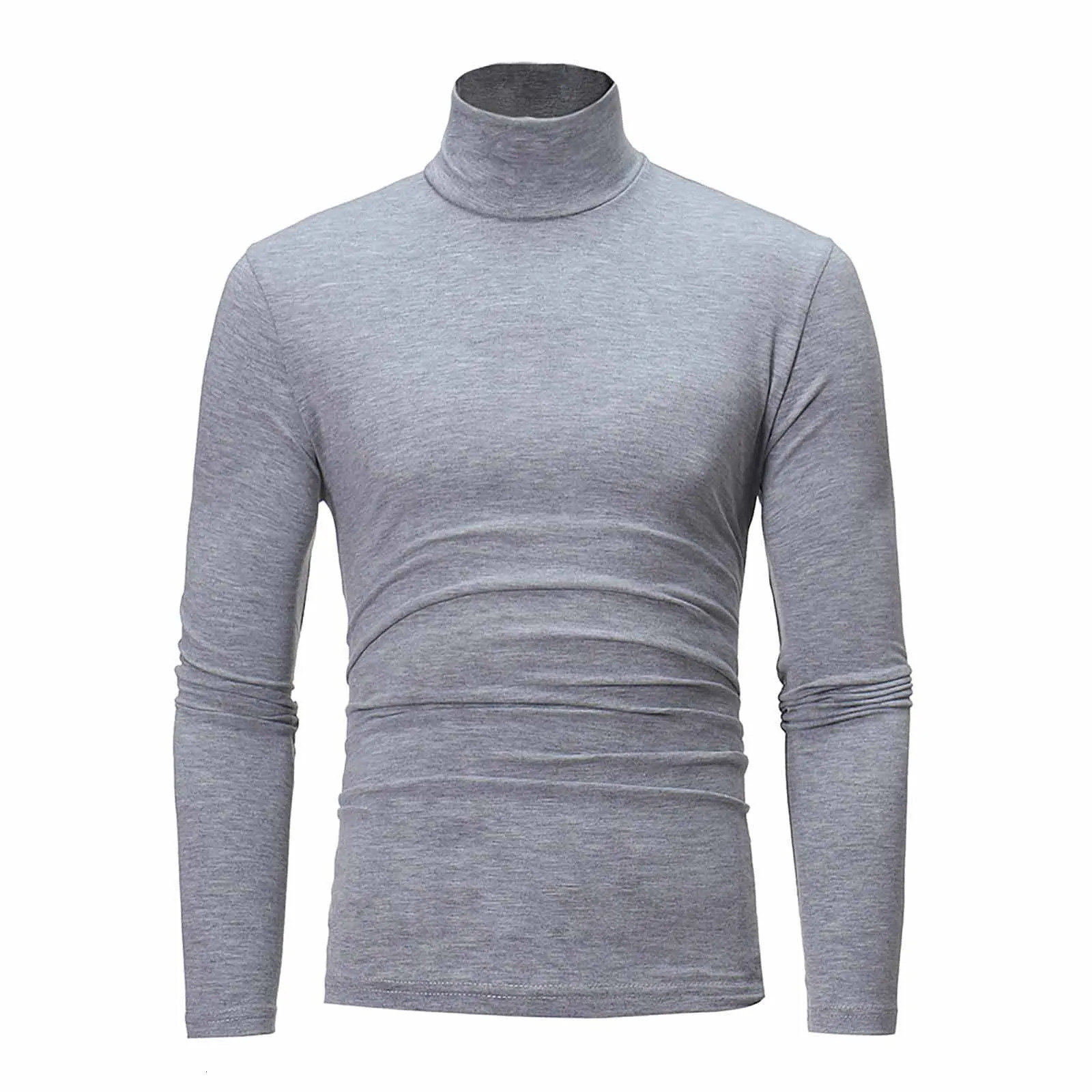 Basic Bottoming Plain TShirt Fashion MenS Casual Slim Fit Turtleneck High Collar Pullover Male Autumn Spring Thin Tops 251016