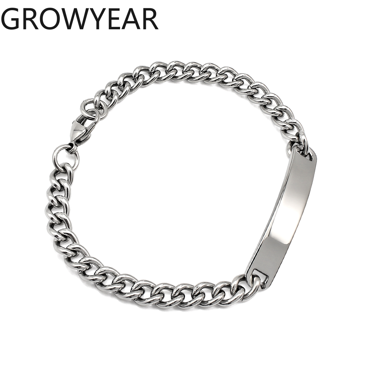 PVD Stainless Steel Custom Name Engraved Couple Silver Bracelet Cuban Link Chain Personalized ID Bar Bracelet for Men Women