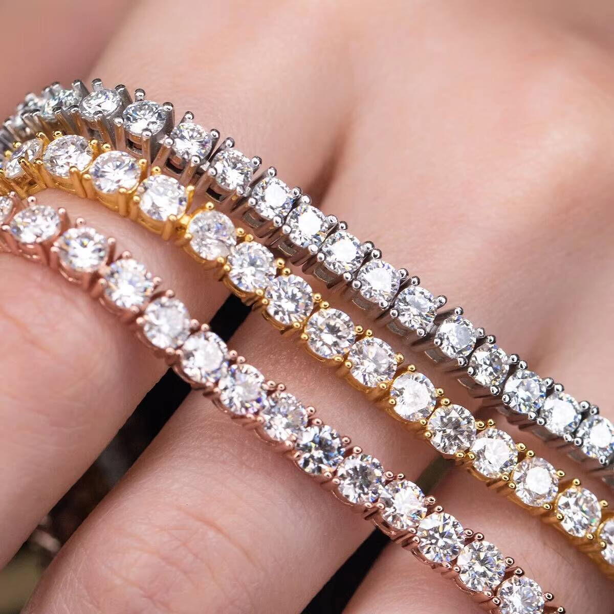 Luxury Hip Hop Jewelry 10K 14K 18K Solid Gold 3mm 4mm Iced Moissanite Tennis Bracelet