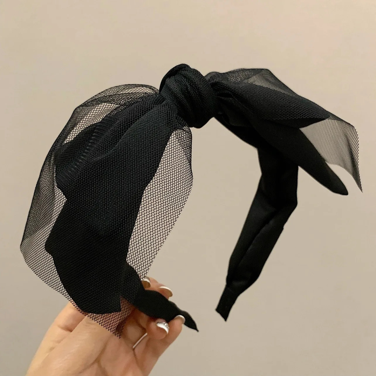 Cute Black Mesh Headband for Women Fashion Party Headdress Bow Knotted Hairband Face Washing Headwear Hair Bow Hair Hoop 251023