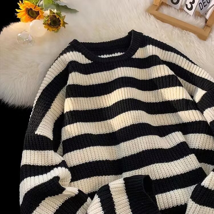 Color Block Designer Sweater Striped Sweater Men Winter American Style Lazy Warm Knitwear High-end Trendy Brand Crew Neck Jacket