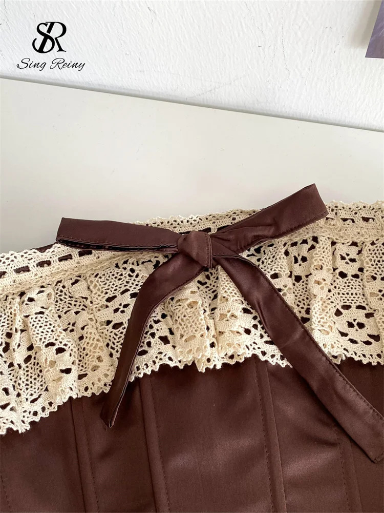 SINGREINY Sexy Vintage Strapless Tops Sleeveless Bow Lace Spliced Backless Bandage Camis 2025 Ladies Slim Sexy Streetwear Corset 251027