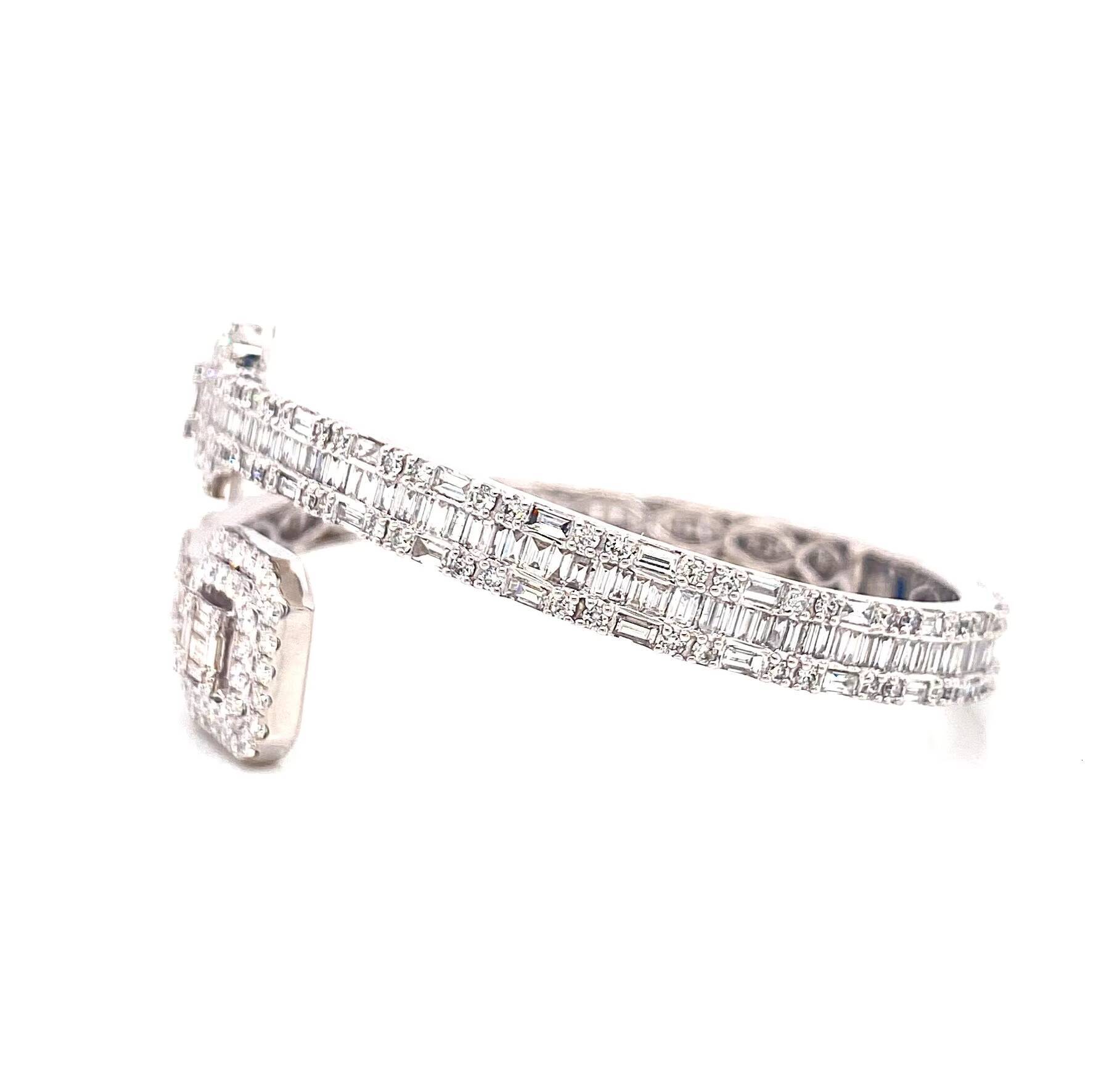 Luxury Hip Hop 925 Sterling Silver Rose Gold Plated Iced Out Split Vvs Moissanite Bracelet Diamond Baguette Bangle