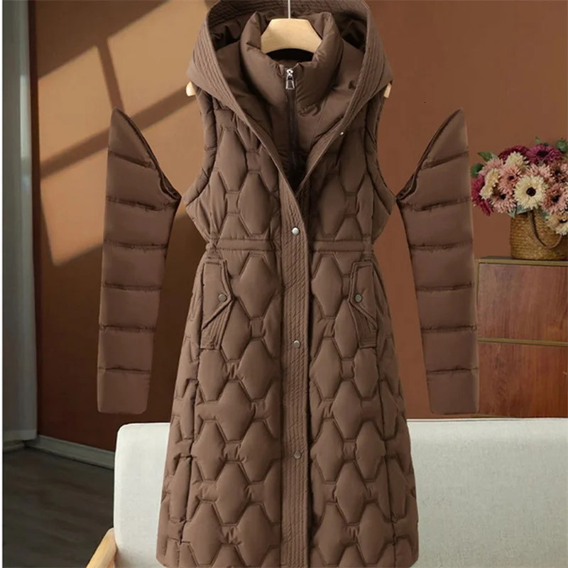 Fashion Winter Long Parkas Womens Down Cottonpadded Jacket Detachablesleeve Coats Thicken Warm Overcoat Hooded Outerwear 251027