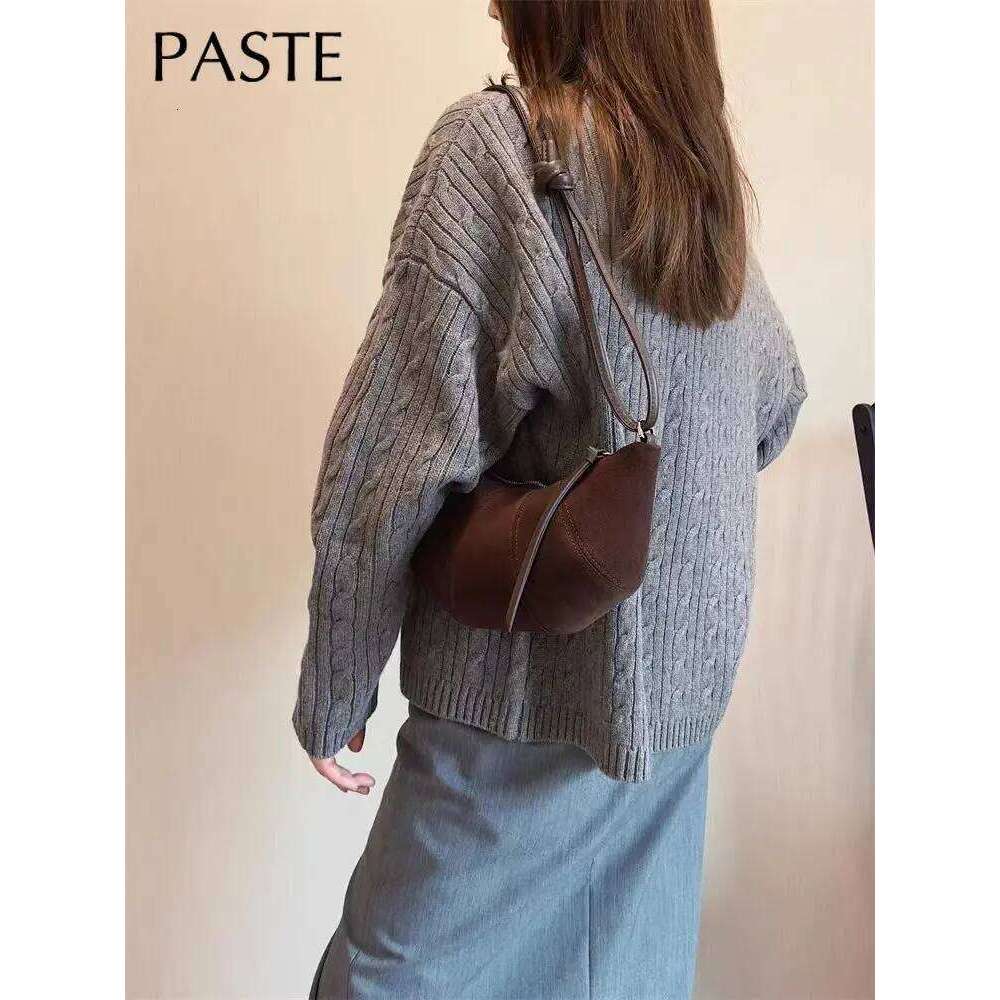 Designer Luxury Chic Hot Sale Half Moon Croissant Round Rope Strap Women Crossbody Small Genuine Suede Cow Leather Female Shoulder Bag