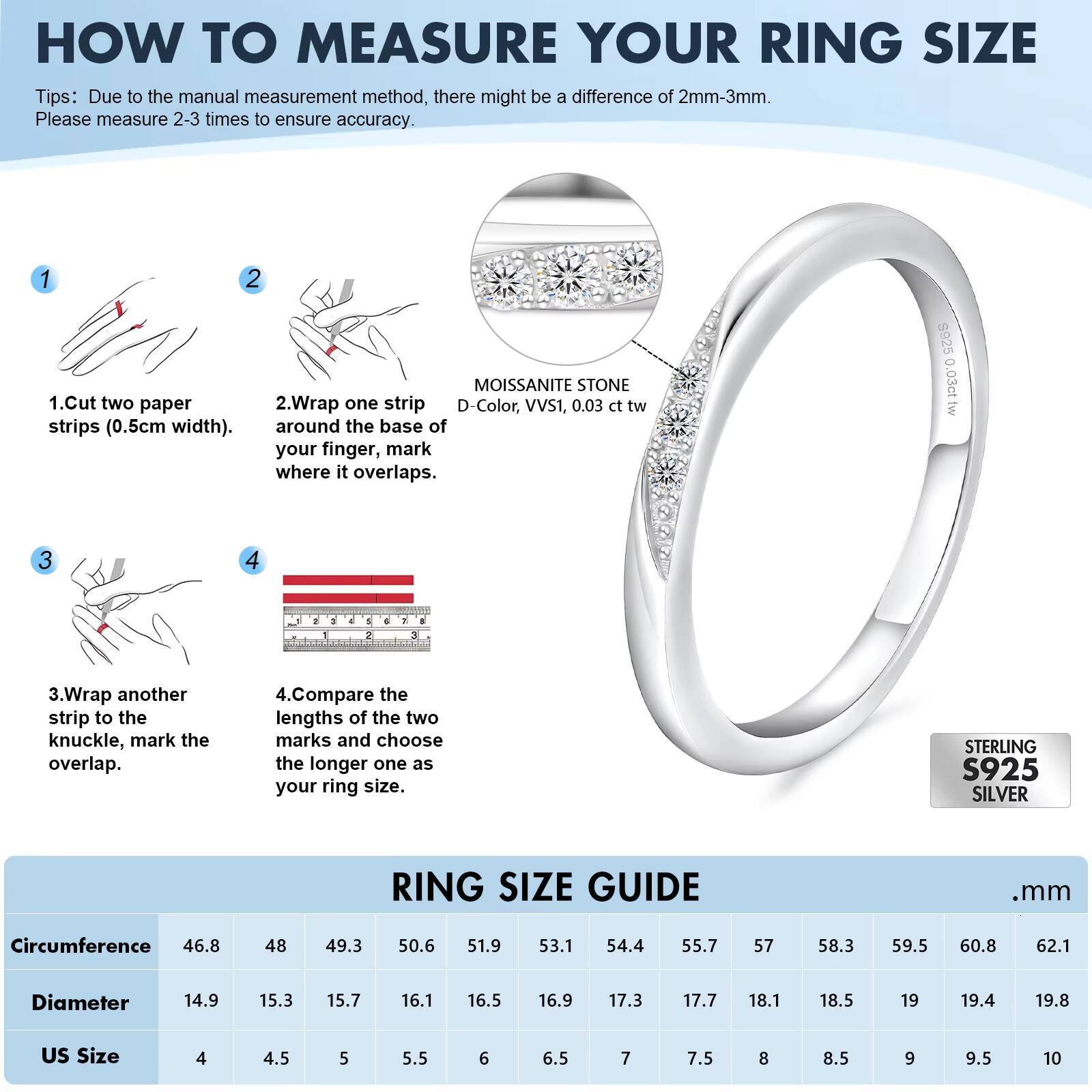 White Gold Plated Solid 925 Sterling Silver VVS Moissanite Simulated Diamond Stackable Ring Jewelry Gift Wedding Bands for Women