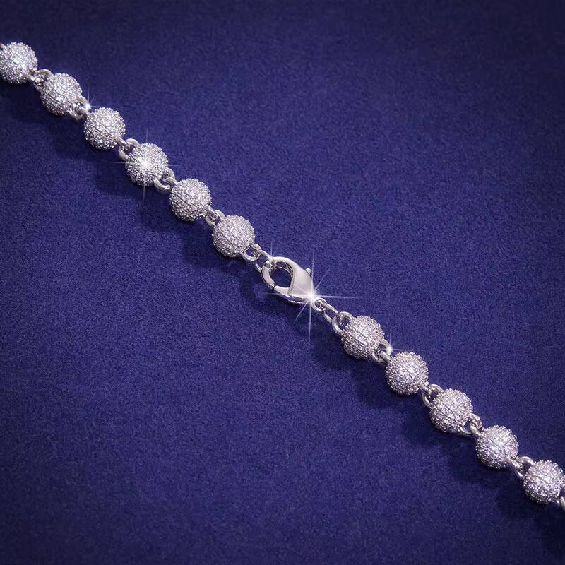 10mm 925 Sterling Silver Iced Out Ball Link Chain Men Hip Hop Bling Ball Cubic Moissanite Ball Chain Necklace