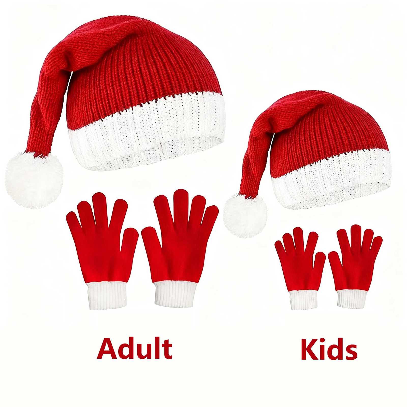 Christmas Santa Claus Costume for AdultsKids Knit Gloves Santa Hat for WomenGirls Beanie Hat and Mitten Set for AdultsKidW251027