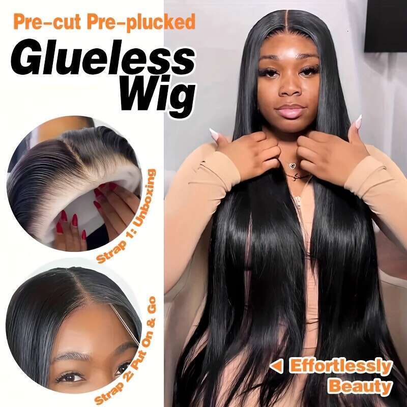 Cut Real Put On And Go Bone Straight For Women Pre Plucked 6X4 Ready Instantly Without Glue 3 Seconds To Wear Glueless Wig 200 Density Transparent Lac