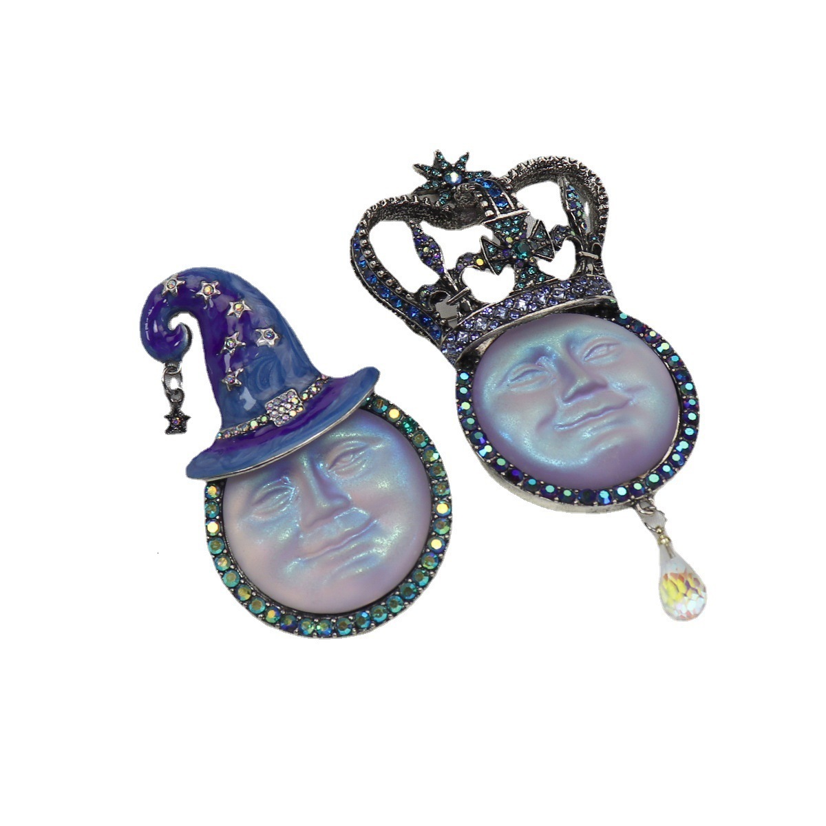 Crystal Crown Blue Face Big Brooch Womens Set Jewelry Badge 241213