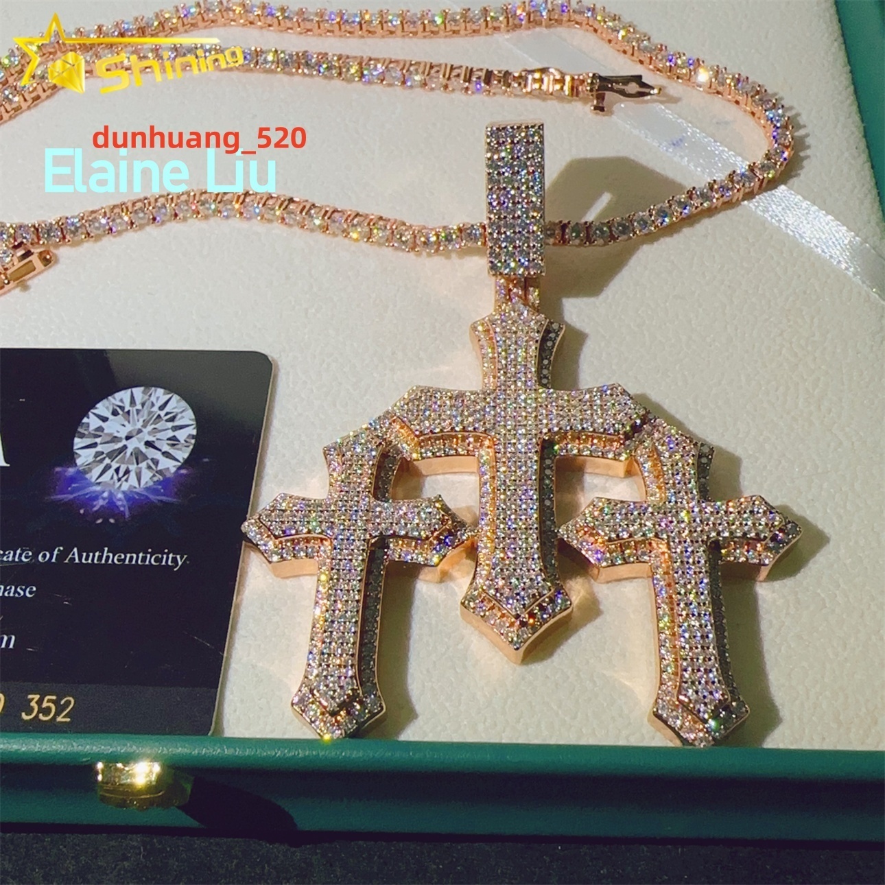 925 Sterling Silver Custom Cross Pendant D Color VVS Moissanite Iced Out Hip Hop Pendants Moissanite Hip Hop Jewelry