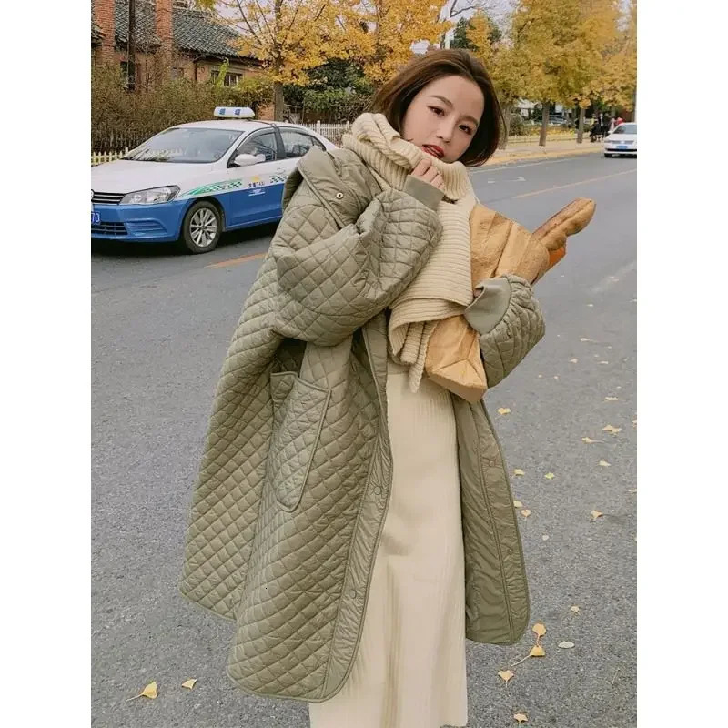 Autumn Winter Korean Loose Fashion Women Down Cotton Coat Hooded Medium Length Large Pocket Windproof 251027