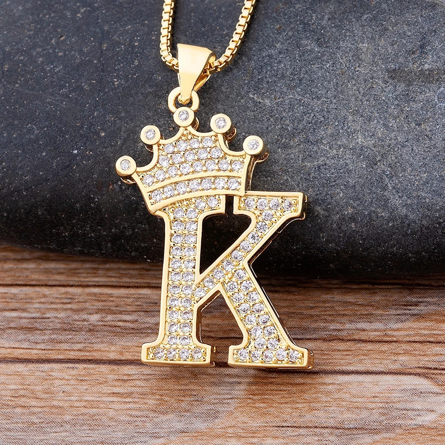 Nidin n 26 Letters AZ Zircon Crown Initial Alphabet Pendant Necklace Punk HipHop Style Choker Chain Jewelry Gift 251024