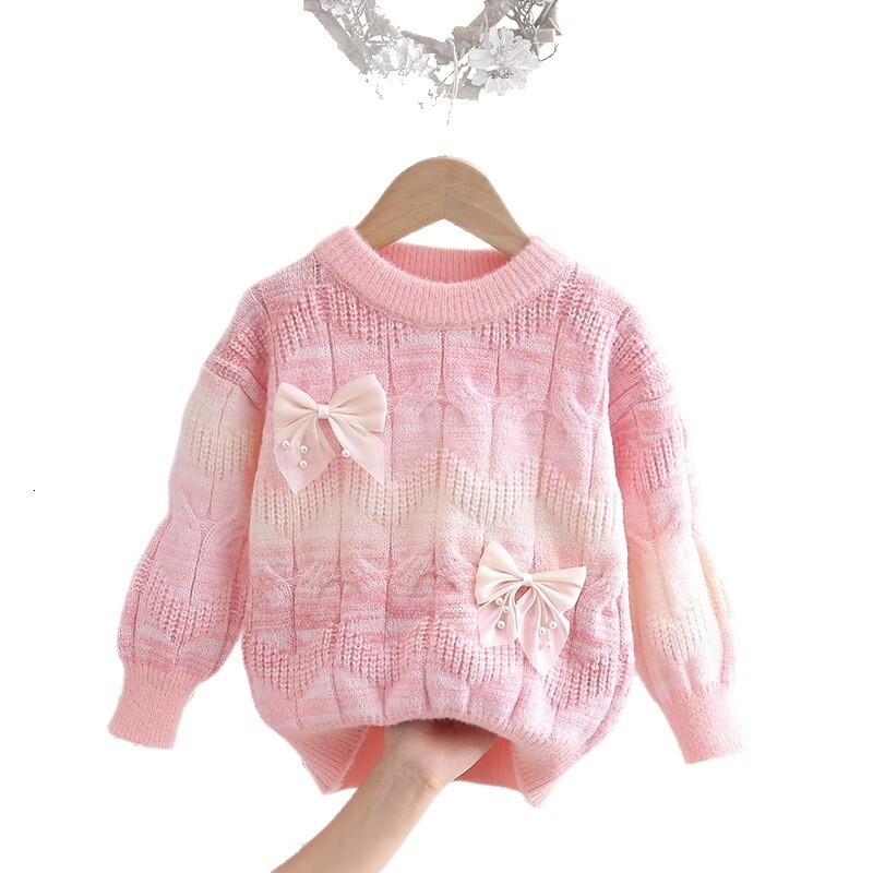 New Girl's Sweater Gradient Rainbow Thickened Wool Autumn/Winter Children's Knitted Sweater Designer Baby Girl Basic Shirt