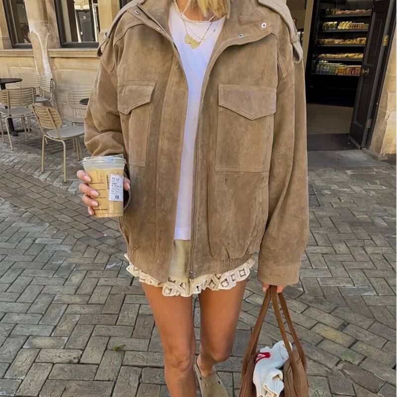 winter jacket women MUJER Suede Bomber Jacket Woman Oversized Demi-season for Women Outerwears Winter Overcoat Female Zip Women's Jackets
