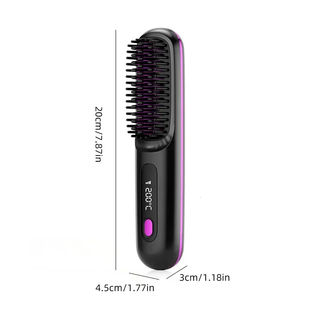 Electric LCD Usb Ceramic Heating Straight Hair Comb Wireless Portable Negative Ion Styling Tool Rechargeable Straightening Brush 251027