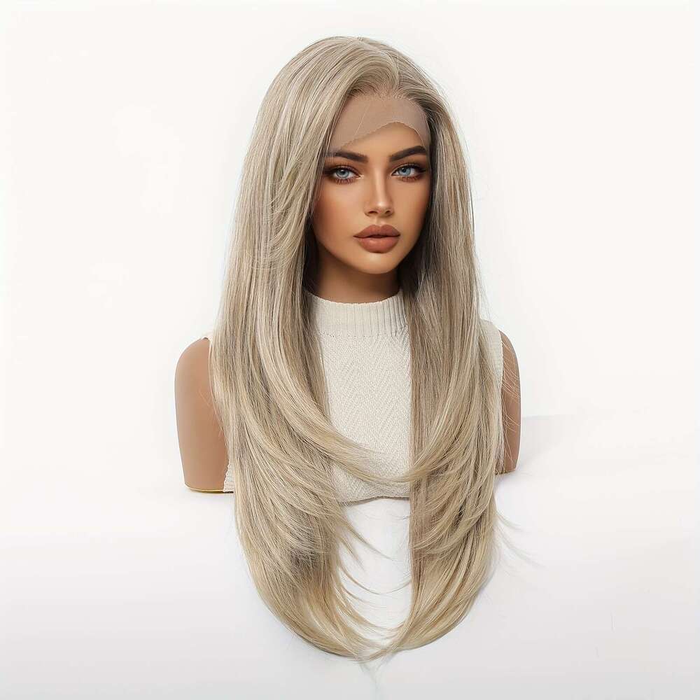 13X6 HD Transparent Front 26Inch Straight Hair Synthetic Glueless Lace Wig With Pre Plucked Natrural Hairline Daily Wear Party-Natural Look & Comfort 