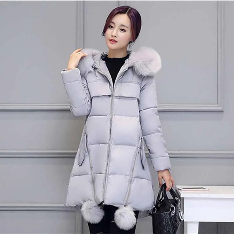 Autumn Winter Womens Parka Thick Down Cotton Jacket Fur Collar Hooded Aline Type Long Padded Coat Female G388 251027