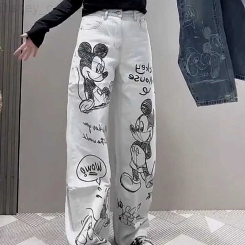 Disney Cute cartoon Mickey girls spring and autumn fashion simple casual and versatile creative embroidery straight leg jeans H251027