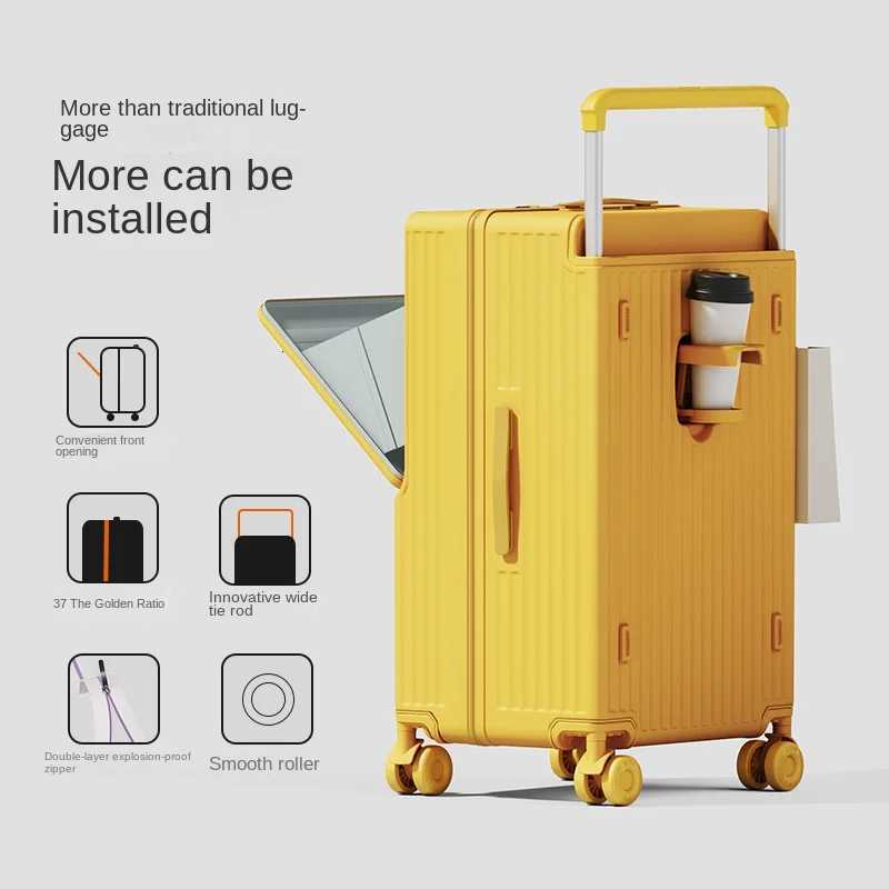 Wide Handle Suitcase Large Capacity Anti Scratch Luggage Front Opening Travel Case Multifunctional Trolley SuitcaseW251027