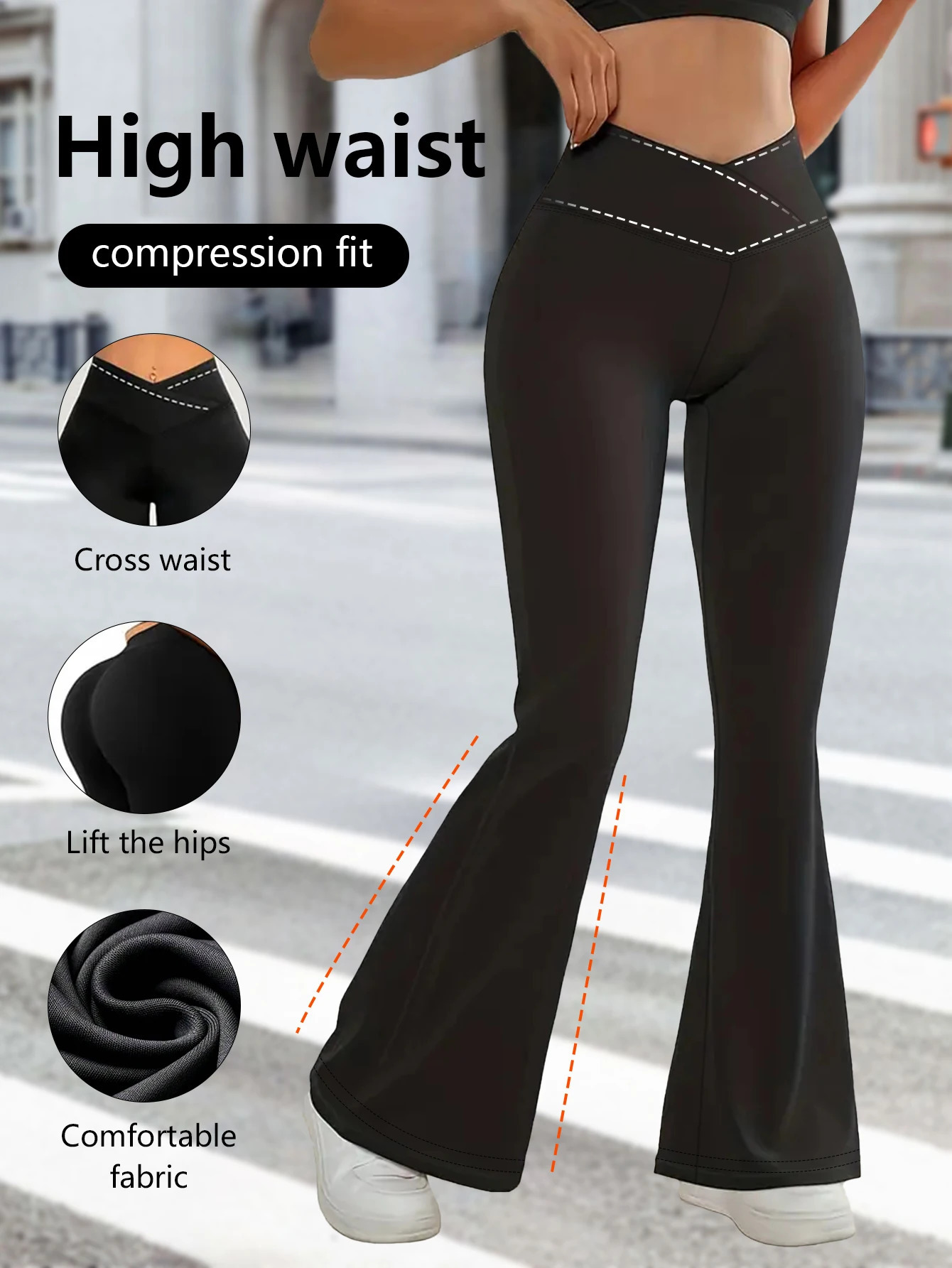 Tummy Control Yoga PantsCrossover Flare Leggings for WomenHigh Waist V Cross Bootcut Bell Bottoms Tummy Control Yoga Pants 251027
