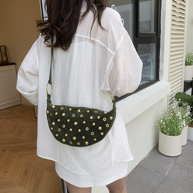 Free shipping designer bag Studded Bag Matte Faux Suede Commuter Versatile Shoulder Underarm Bag Niche Design Bag