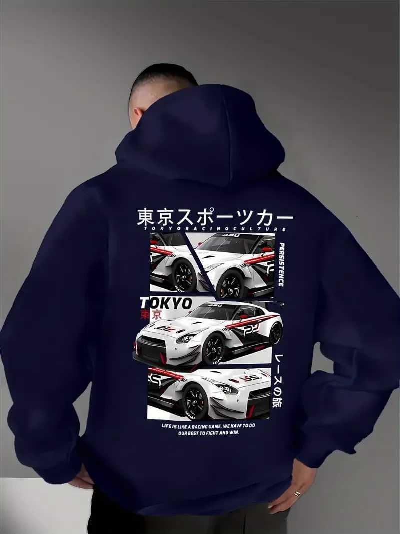Behind the elements of the Japanese Tokyo Motor City there is a big picture printed mens casual street style hoodie sweatshir W251027