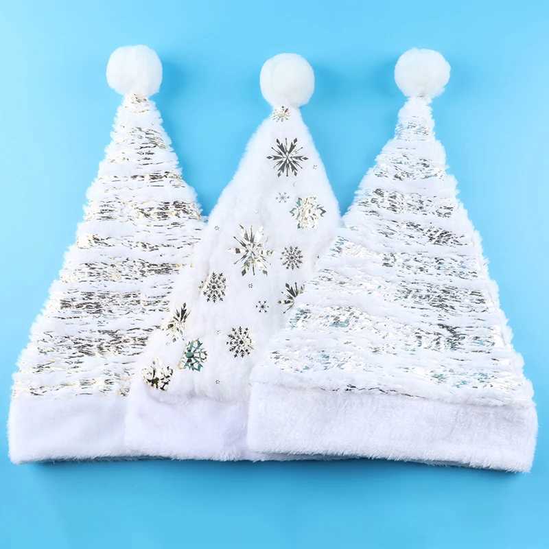 White Christmas Hat Gold Silver Sequins Snowflake Embroidered Santa Hats Caps For Xmas Home Party Decoration SuppliesW251027