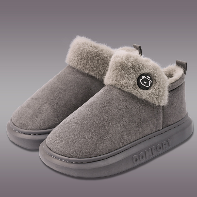 Thick-soled cotton slippers for women to wear in winter with fleece for warmth. Couple's home indoor bags and snow boots. Cotton shoes for men to