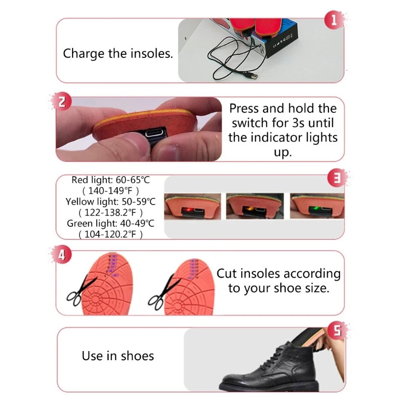 USB Rechargeable Heated Shoe Insoles with 3 Heat Settings Thermal Insoles Wireless Foot Warmer for Women and Men251020
