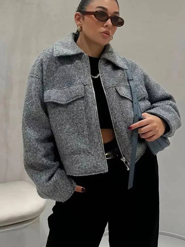 winter jacket women HH Women Elegant Solid Jacket Front Pocket Long Sleeve Zipper Jackets Coat For Woman Fashion Autumn Casual Outerwear