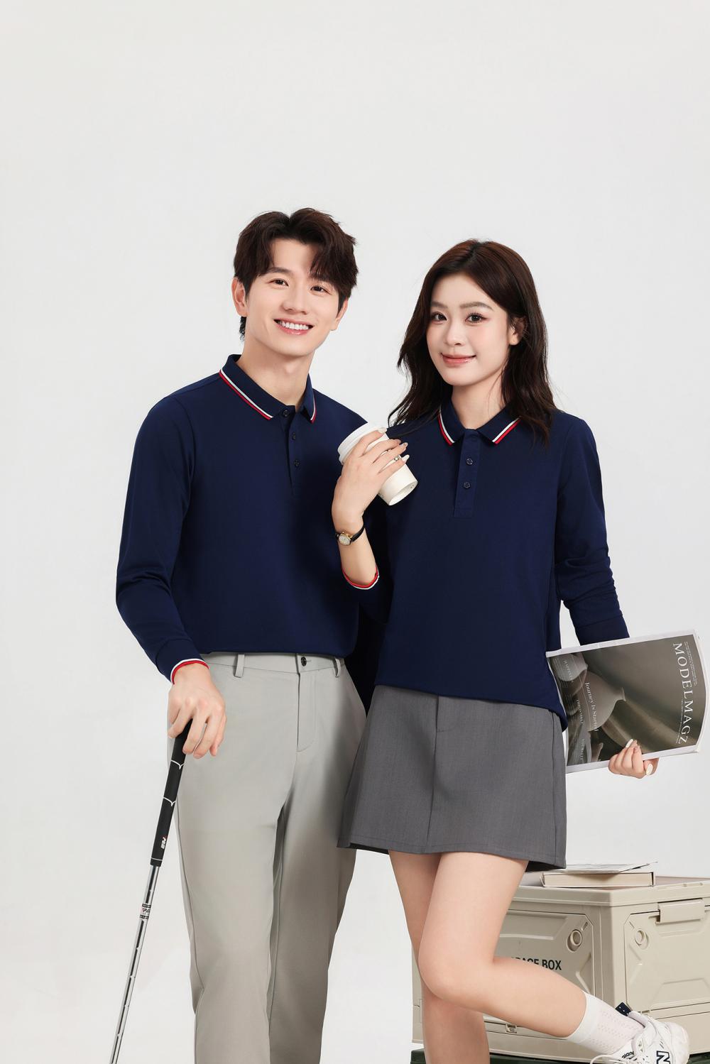 Unisex Color-Block Collar Ice-Oxygen Collar Long-Sleeve Polo Shirt in 6 Colors JX-CX25999