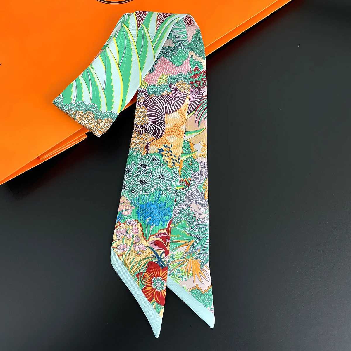 2024 Brand Design Zebra In Flowers Wen Scarf Luxury Silk Scarf Fashion Hair band Foard Skinny Bag Scarves NeckerchiW251027