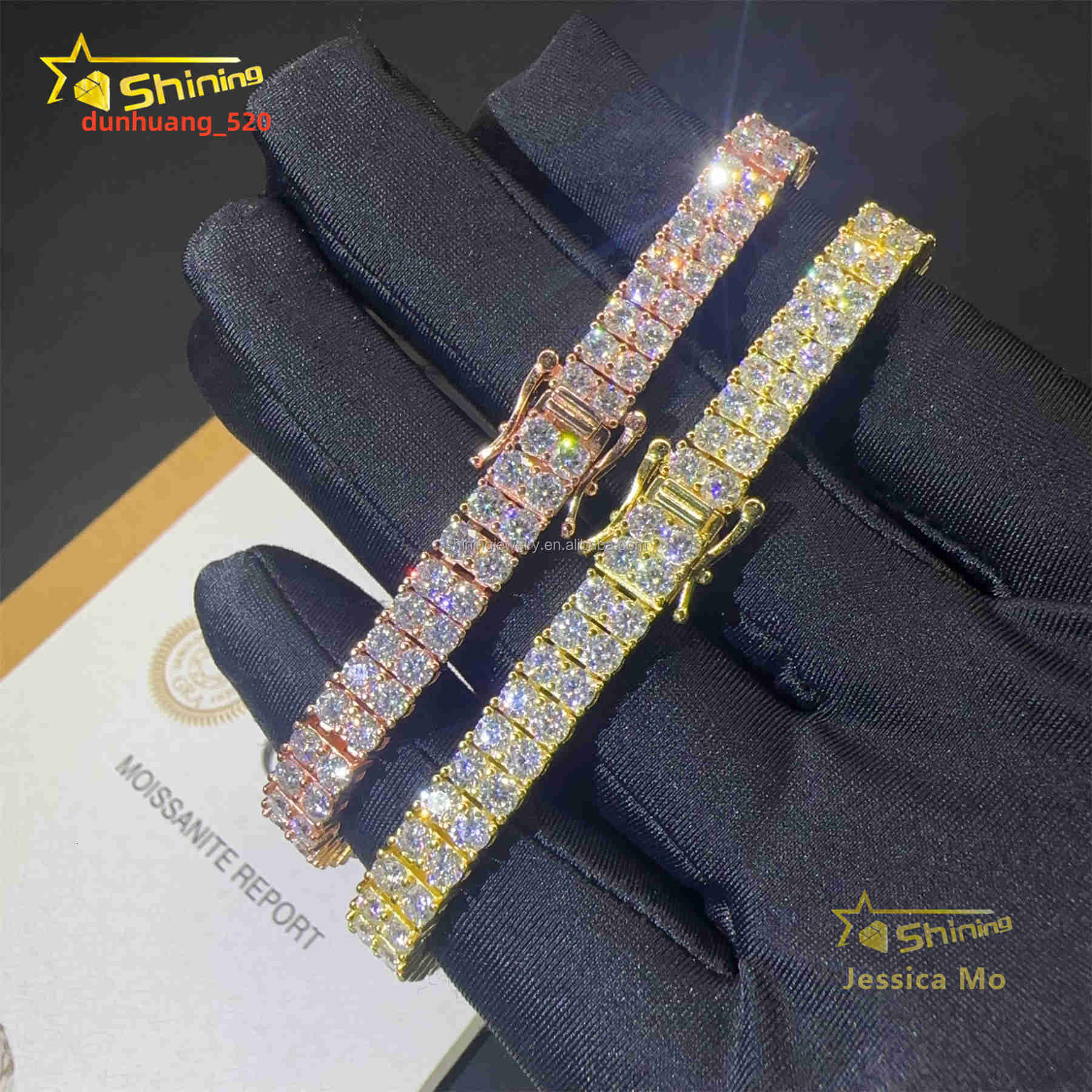 Bulk Stock New Arrivals S925 Solid Silver Two Rows 3mm Hip Hop Jewelry VVS1 Moissanite Iced Out GRA Certificate Tennis Bracelet